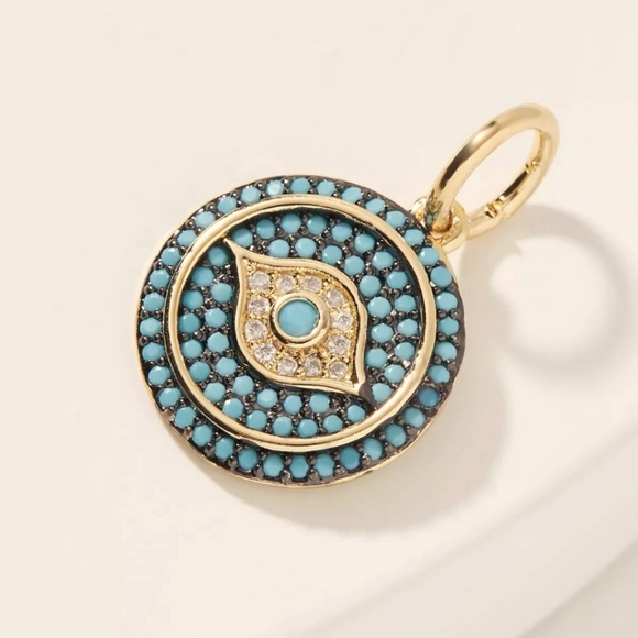Anthropologie Blue Disc Spirit Eye Pendant - dark turquoise - Picture 1 of 11